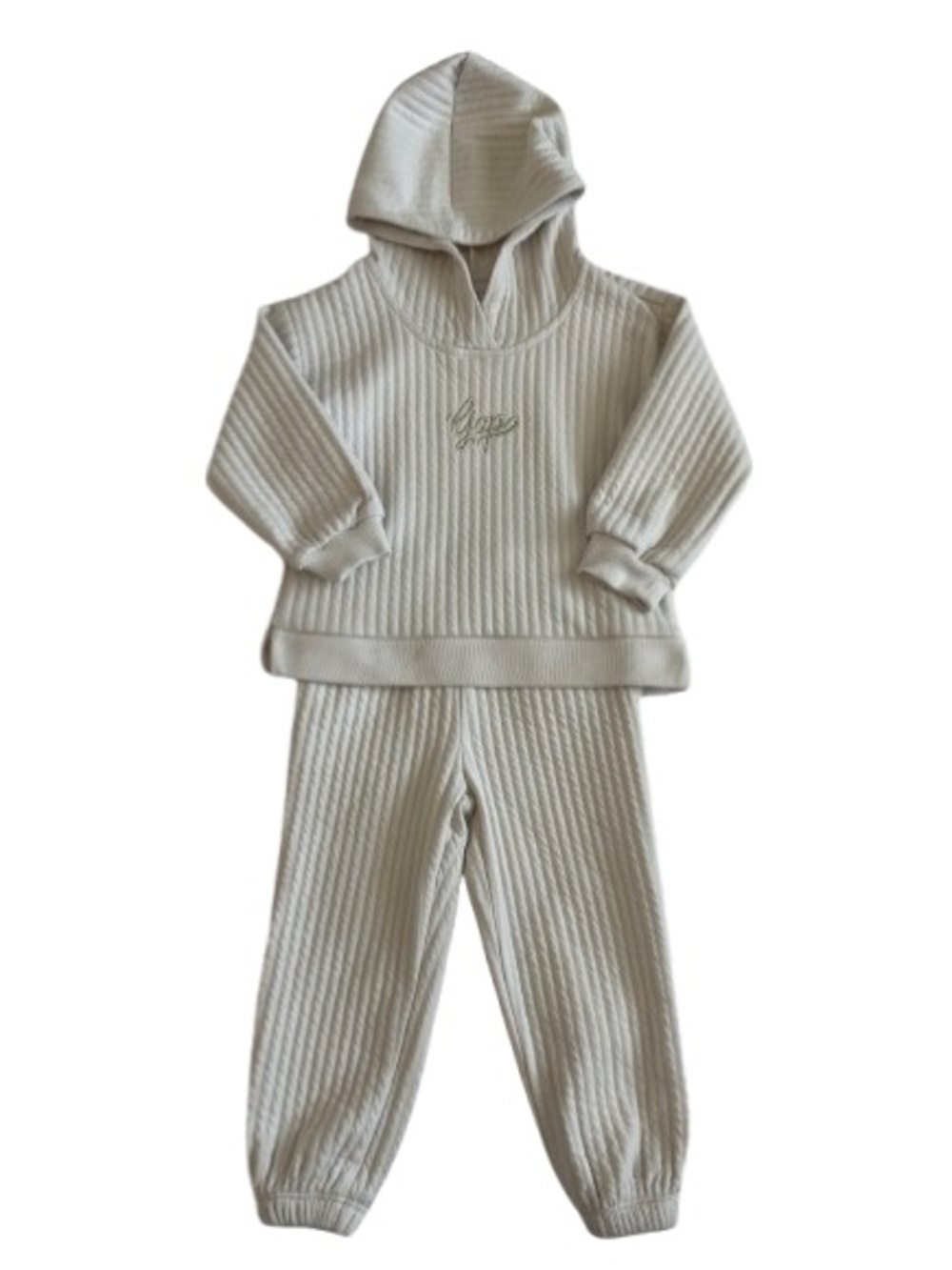 Baby GAP 24M Ivory Frost Wide Rib Logo Outfit Set - Hoodie & Banded Jogger